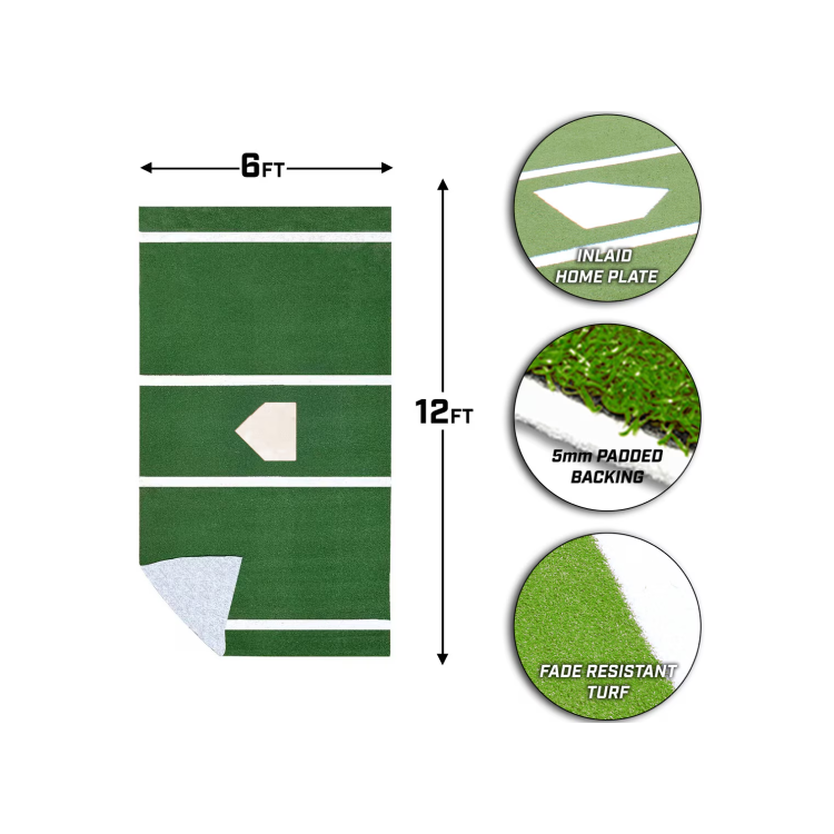 On-Deck Sports Batting Mat Pro w/ Inlaid Home Plate 12' x 6' (Lined)