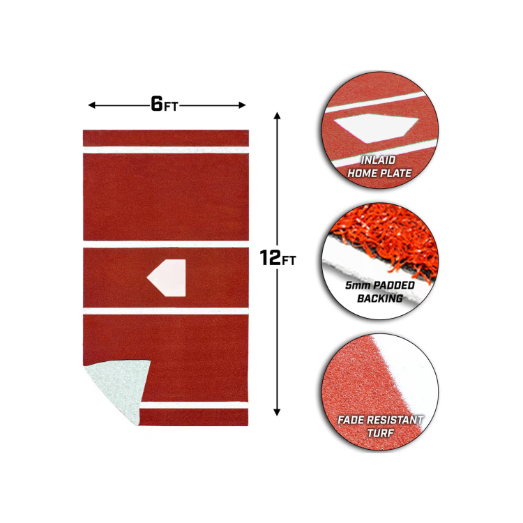 On-Deck Sports Batting Mat Pro w/ Inlaid Home Plate 12' x 6' (Lined)